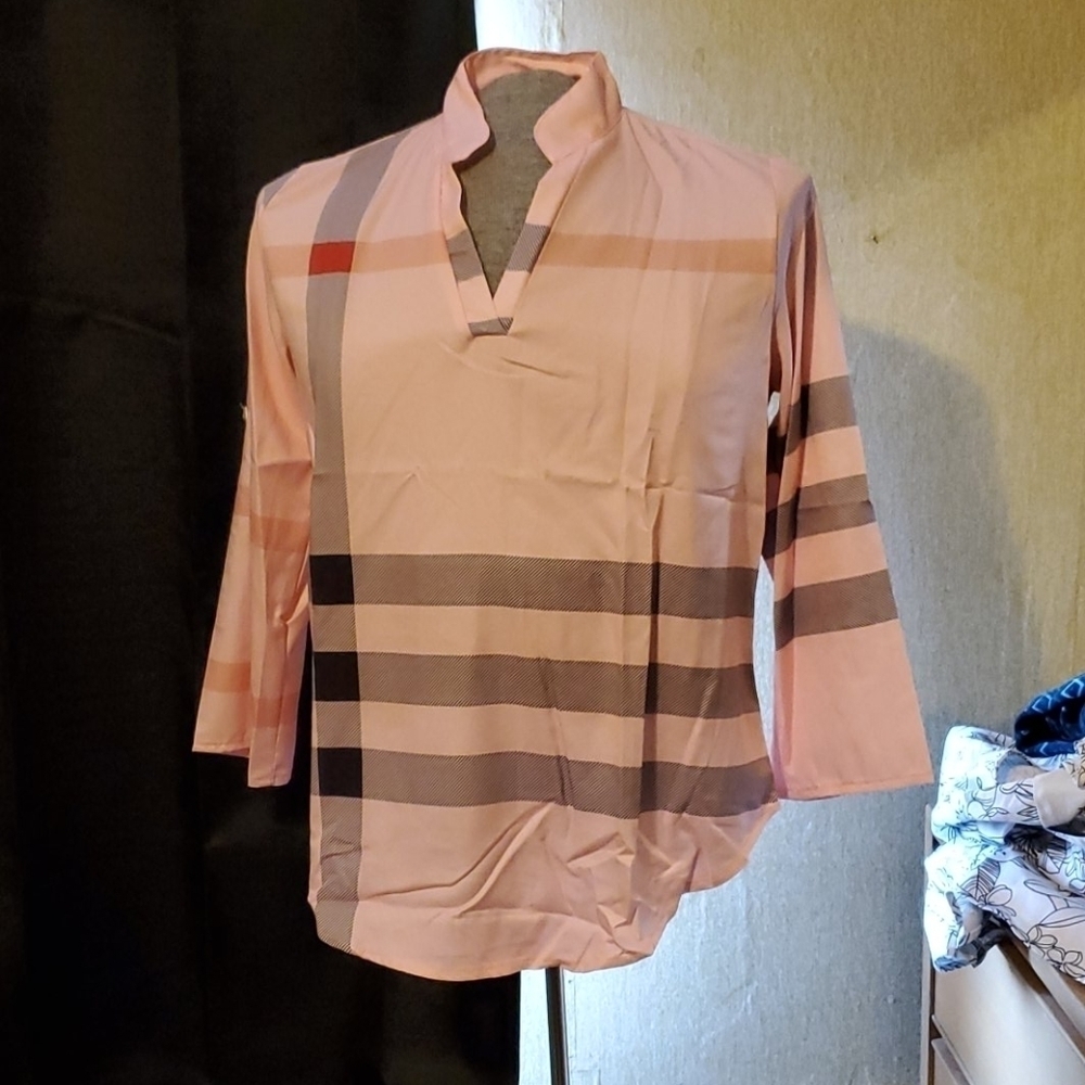NBW XL 3/4 roll up sleeves pink/black V-neck